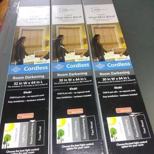 3 New  Mainstays 1"Cordless R/Darkening Vinyl Blinds,